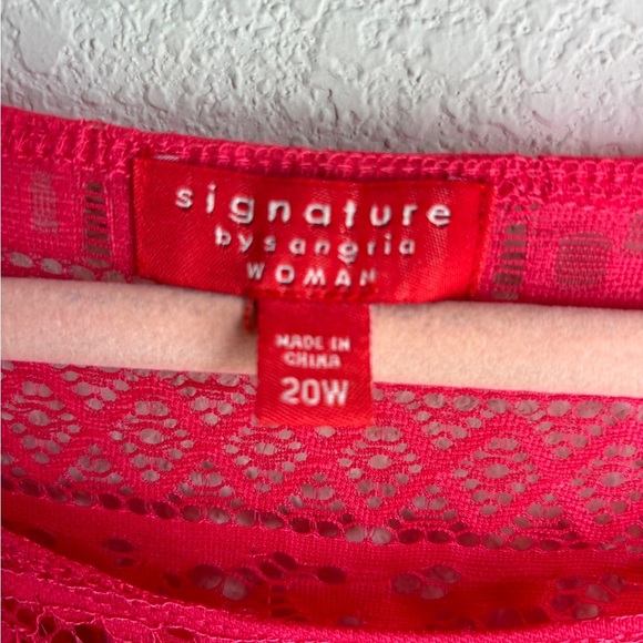 Signature by Sangria Coral Red Lace Overlay Short Sleeve Fit & Flare Dress 20W - Picture 3 of 12